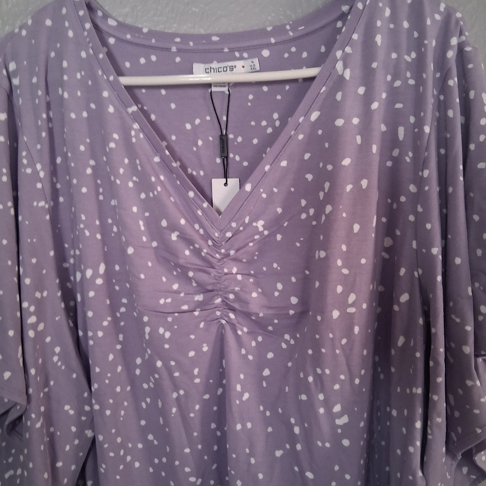 Chico's NWT Touch Of Cool Cloud Shirred Flutter Tee Gentle Lavender 4/XXL - Picture 3 of 7